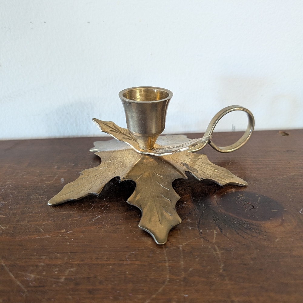Brass Poinsettia Candle Holder Chamberstick for Taper Candle 2.5 Decor Farmhouse